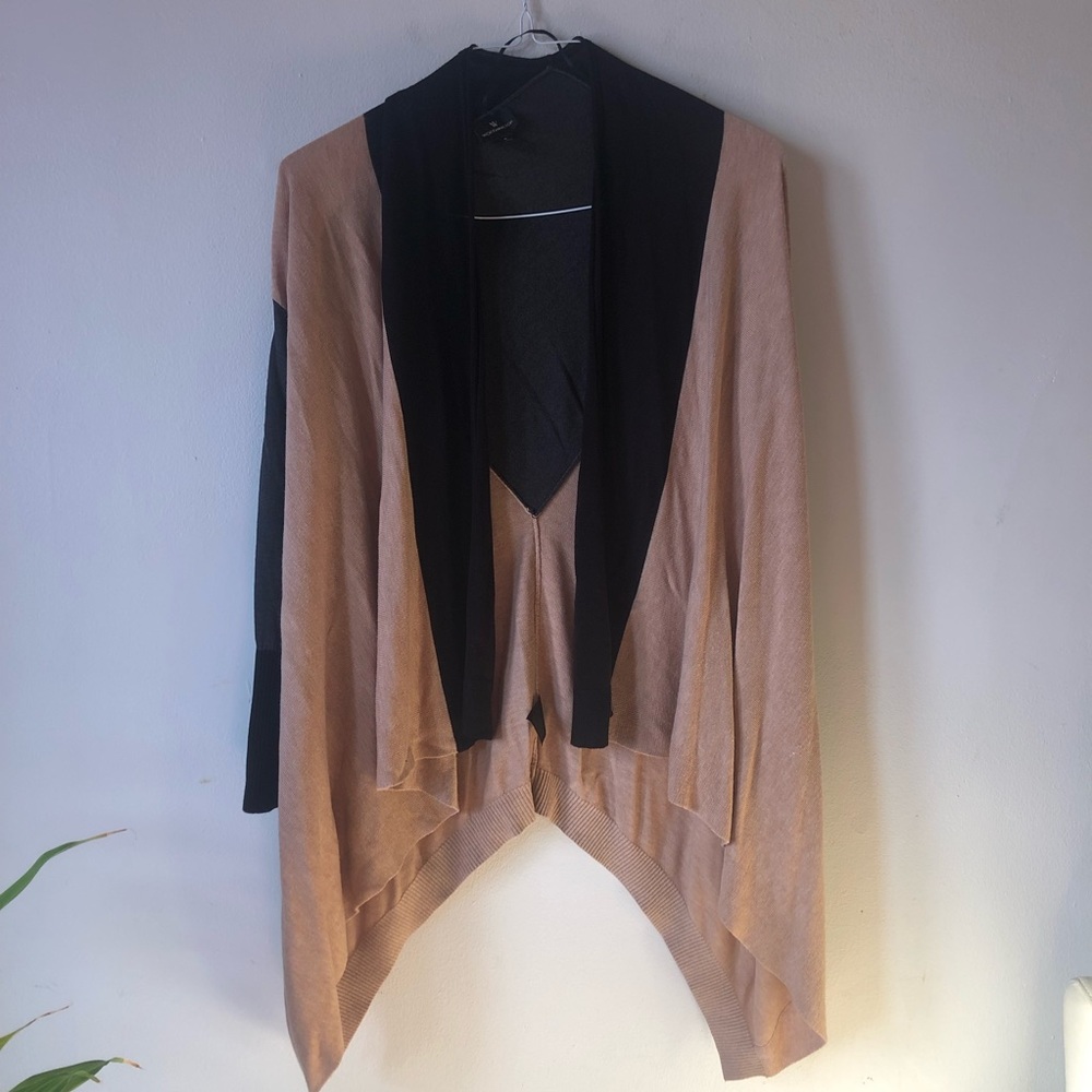 ❤️Worthington Open Cardigan Waterfall Color Block Asymmetrical Black Grey Cream